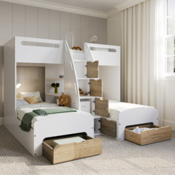 Flair Eddie Oak Triple Bunk Bed with Storage