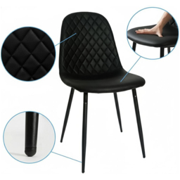 Portland Black Gem Pattern Faux Leather Wooden Tabletop 4 Seater Dining Set - thumbnail 4