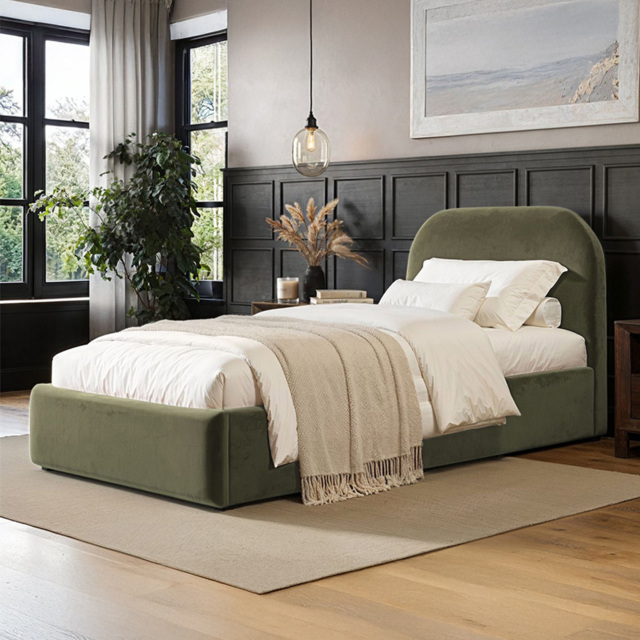 Flair Alba Khaki Velvet Single Ottoman Bed - image 1