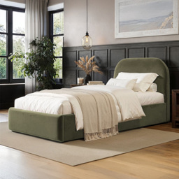 Flair Alba Khaki Velvet Single Ottoman Bed - thumbnail 1