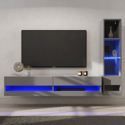 GFW Galicia 6 Shelf Grey Compact Wall Mounted LED Media Set - thumbnail 1