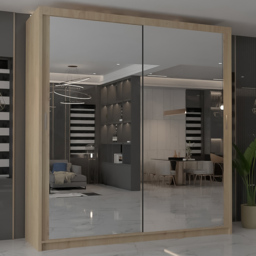 M N Furniture Modern Gala 2 Door Oak Mirrored Sliding Wardrobe 120cm - thumbnail 1