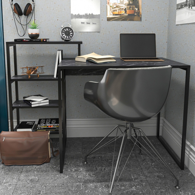 Decorotika Rino 4 Shelf Black Marble Effect Writing Desk - image 1