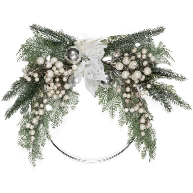 White Poinsettia Christmas Bauble Hoop Wreath - image 1