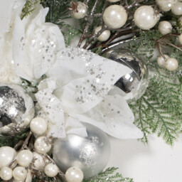 White Poinsettia Christmas Bauble Hoop Wreath - thumbnail 2