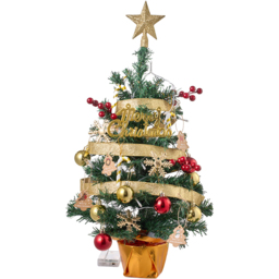 Living and Home Mini Artificial Christmas Tree with LED String Light and Gold Star Top 2ft