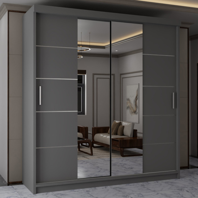 Sliding Wardrobes 4U Lisbon Grey 2 Door Full-Length Mirror Wardrobe with Adjustable Shelves - image 1