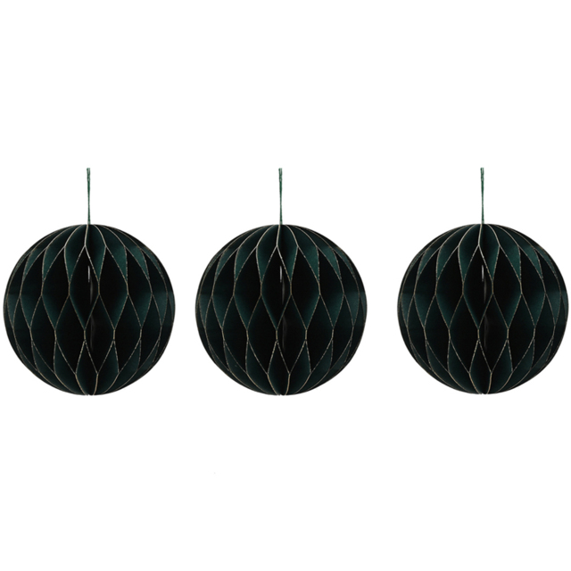The Seasonal Gift Co Dark Green Paper Bauble with Gold Edge 3 Pack - image 1