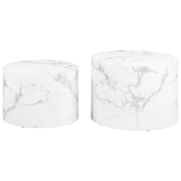 Florence Dice White Marble and Carrara Rough Paper Round Coffee Table Set of 2 - thumbnail 3