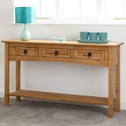 Seconique Corona 3 Drawer Single Shelf Distressed Waxed Pine Console Table
