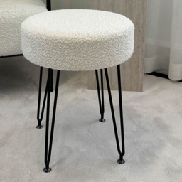CARME Home Alaya Ivory and Black Boucle Stool with Hairpin Legs