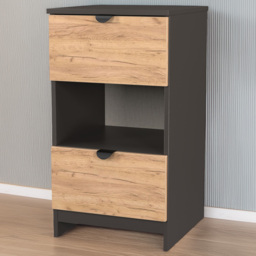 Crowndale Bora Gold Oak and Graphite 2 Drawer Single Shelf Bedside Table