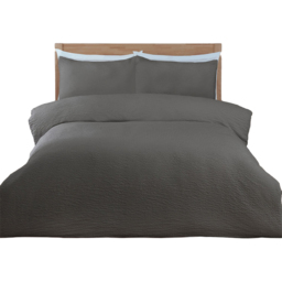 Seersucker Washable Duvet Set Charcoal Superking - thumbnail 2