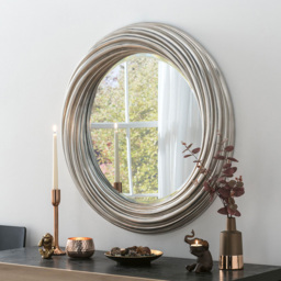 Yearn Warm Silver Swirl Round Wall Mirror 84cm - thumbnail 2