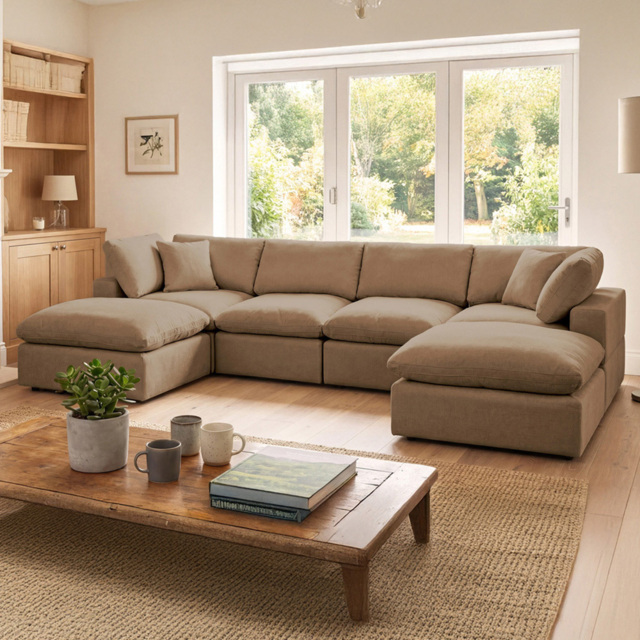 Artemis Home Cotleigh 6 Seater Light Brown U-Shaped Corner Sofa - image 1