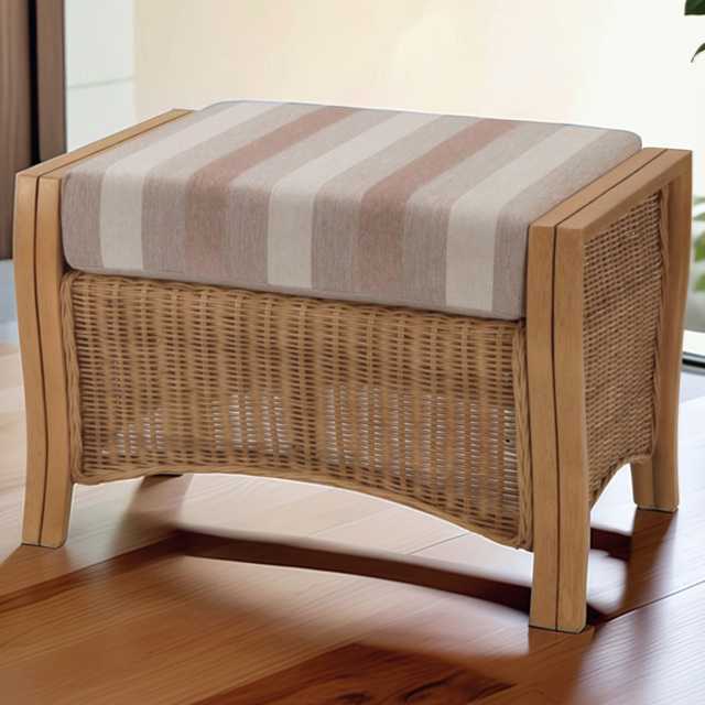 Desser Furniture Opera Duke Beige Stripe Light Oak Natural Rattan Footstool - image 1
