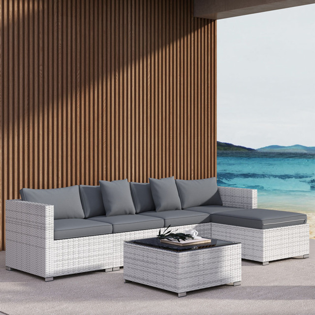 Outsunny Mixed Grey 5 Seater Rattan Corner Sofa Set - image 1