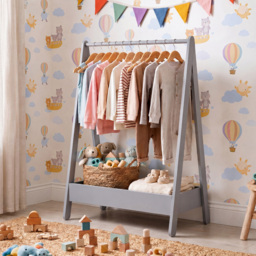 Junior Vida Grey Pine Wood Kids Clothes Rack with Storage Shelf - thumbnail 3