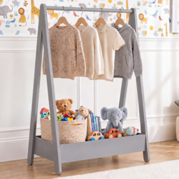 Junior Vida Grey Pine Wood Kids Clothes Rack with Storage Shelf