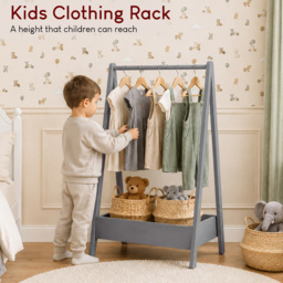 Junior Vida Grey Pine Wood Kids Clothes Rack with Storage Shelf - thumbnail 4