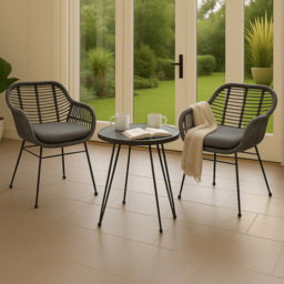 Home Republic Malibu Grey 2 Seater Rope Weave Garden Bistro Set with Cushion