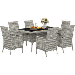 Outsunny Mixed Grey 6 Seater Rattan Garden Dining Table Set with Cushions - thumbnail 2