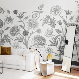 Origin Murals Jacobean Rose Trail Grey Wall Mural