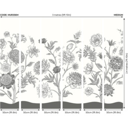 Origin Murals Jacobean Rose Trail Grey Wall Mural - thumbnail 3