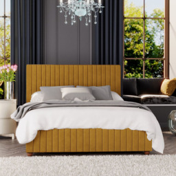 Laurence Llewelyn-Bowen Estella Small Double Ochre Plush Velvet Ottoman Bed