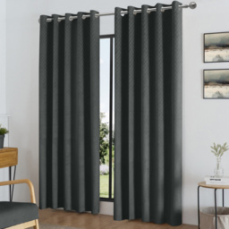Alan Symonds Temple Velvet Blackout Ring Top Eyelet Curtains Charcoal 168 x 183cm