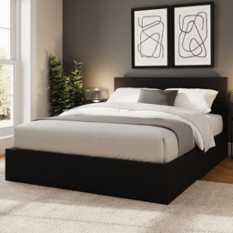 GFW Small Double Black Faux Leather Side Lift Ottoman Bed with Bonnell Mattress