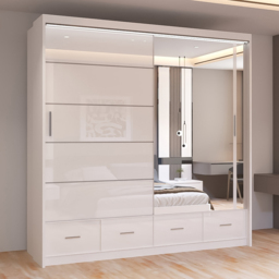 Sliding Wardrobes 4U Sycylia White 2 Door 4 Drawer High Gloss Mirror Wardrobe