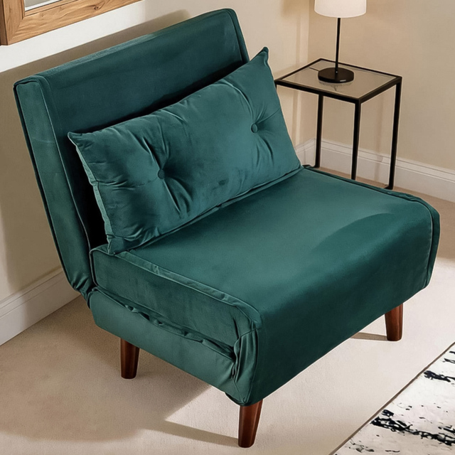 Home Source Single Seater Green Velvet Sofa Bed with Cushion - image 1