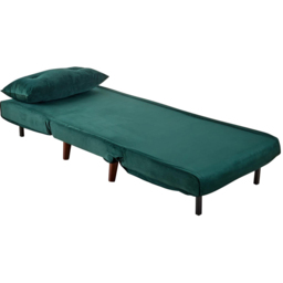 Home Source Single Seater Green Velvet Sofa Bed with Cushion - thumbnail 3