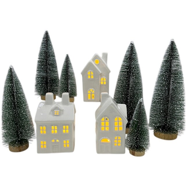LED Houses and Trees Decoration White and Green