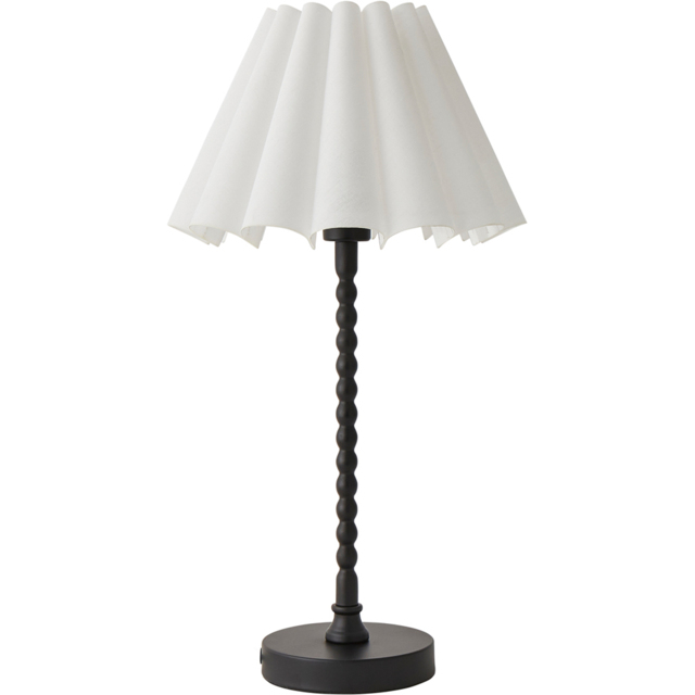 ValueLights Maeve White Scallop Pleated Tapered Shade Black Bobbin Bobble LED Table Lamp - image 1