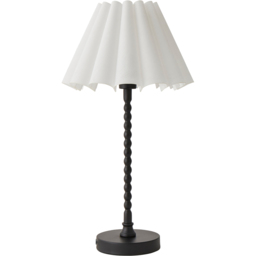 ValueLights Maeve White Scallop Pleated Tapered Shade Black Bobbin Bobble LED Table Lamp