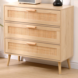 FurnitureHMD Natural 3 Drawer Woven Front Chest of Drawers