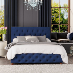 Laurence Llewelyn-Bowen Luna Small Double Navy Plush Velvet Ottoman Bed