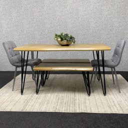 Kosy Koala 6 Seater Velvet Wooden Dining Set with Bench Grey
