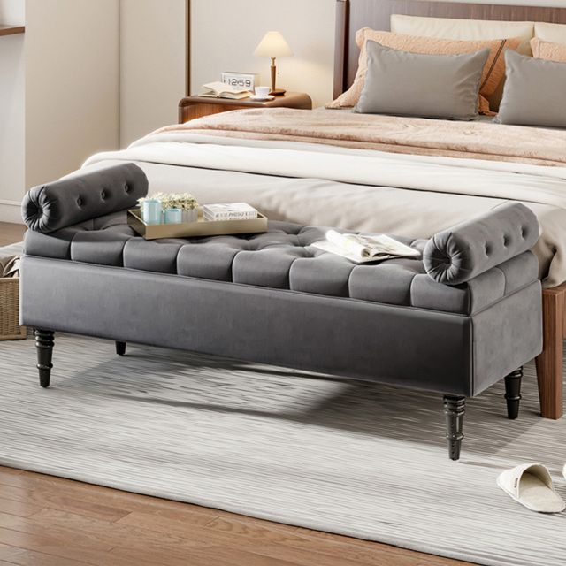 Living and Home Grey Upholstered Flip Top Storage Bench - image 1