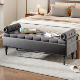 Living and Home Grey Upholstered Flip Top Storage Bench