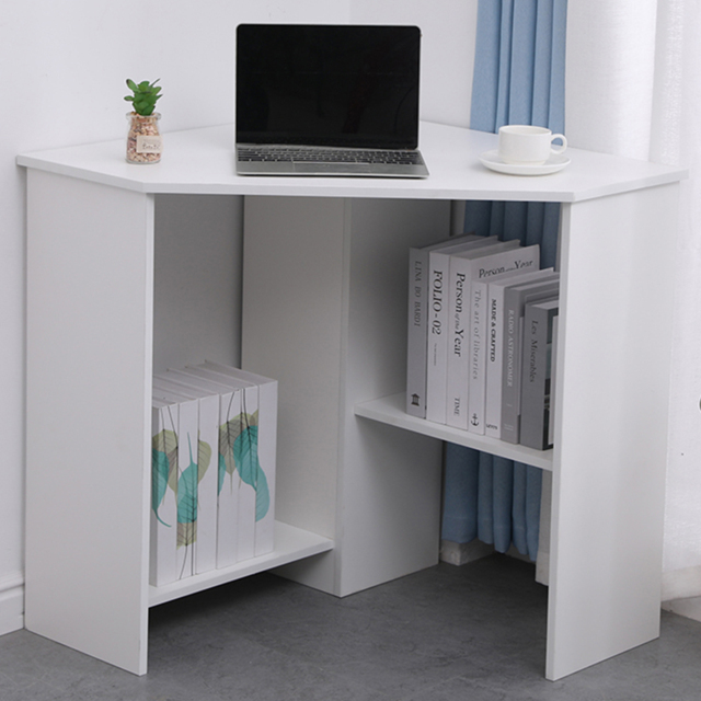 Home Source Wellington 2 Shelf White Compact Computer Corner Desk - image 1
