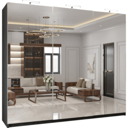 M N Furniture Modern 3 Door Black Mirrored Sliding Wardrobe 250cm - thumbnail 2