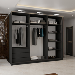 M N Furniture Modern 3 Door Black Mirrored Sliding Wardrobe 250cm - thumbnail 4