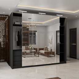 M N Furniture Modern 3 Door Black Mirrored Sliding Wardrobe 250cm - thumbnail 3