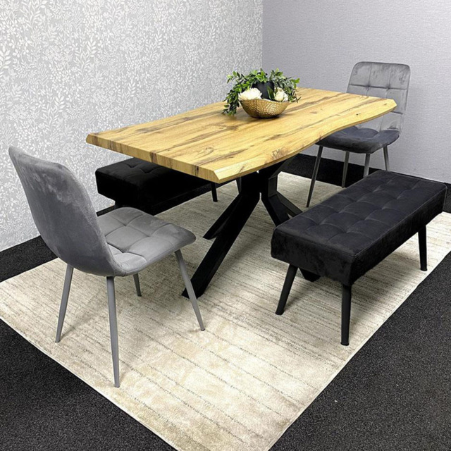 Portland 6 Seater Black and Grey Wood Dining Set with Velvet Chairs and Bench - image 1