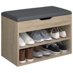 tectake Jasmina Light Sonoma Oak 2 Shelf Shoe Rack Bench with Cushion - thumbnail 3