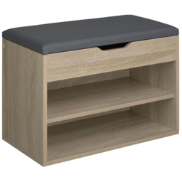 tectake Jasmina Light Sonoma Oak 2 Shelf Shoe Rack Bench with Cushion - thumbnail 2