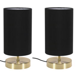 ValueLights Francis 2 Pack Gold Touch Table Lamp with Black Shade and Bulb